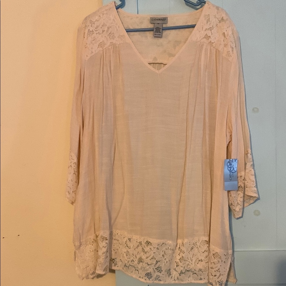 Catherines Cream 3/4 Sleeve Embellished Blouse